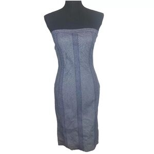 Karen Millen Strapless Denim Midi Dress Braided Back Detail‎ UK 10 US 6 Y2K